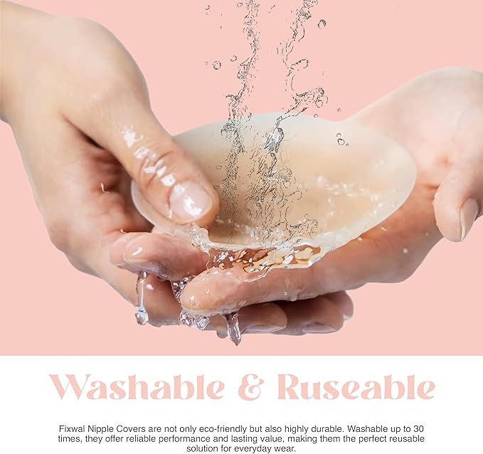 Fixwal Nipple Covers for Women, Sticky Adhesive Silicone Nipple Pasties - Reusable Pasty Nipple Covers for Women with Travel Box