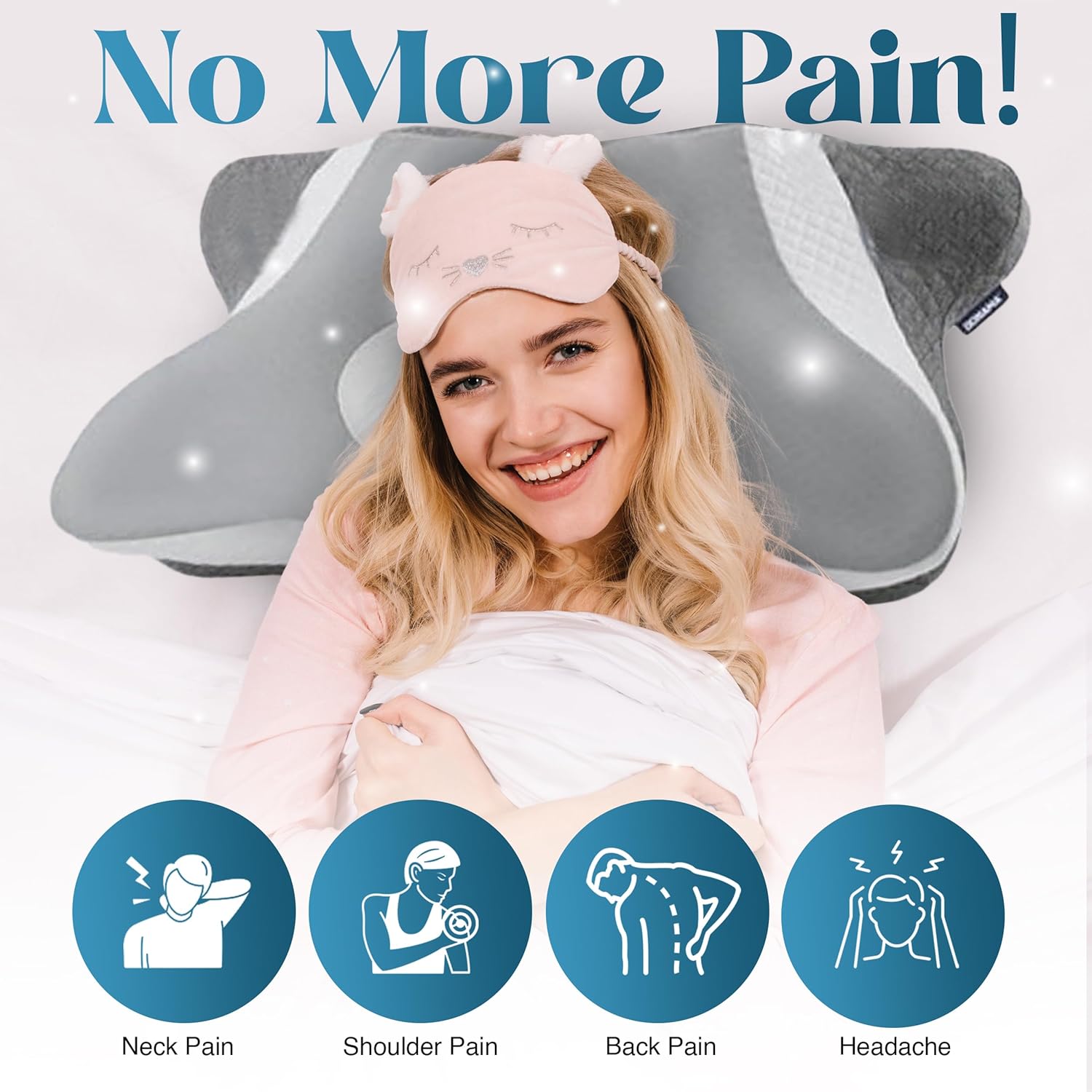 Fixwal® Cervical Pillow for Neck Pain Relief, Memory Foam Ergonomic Contour Pillow for Side, Back, Stomach Sleepers, Neck Support, Light Grey